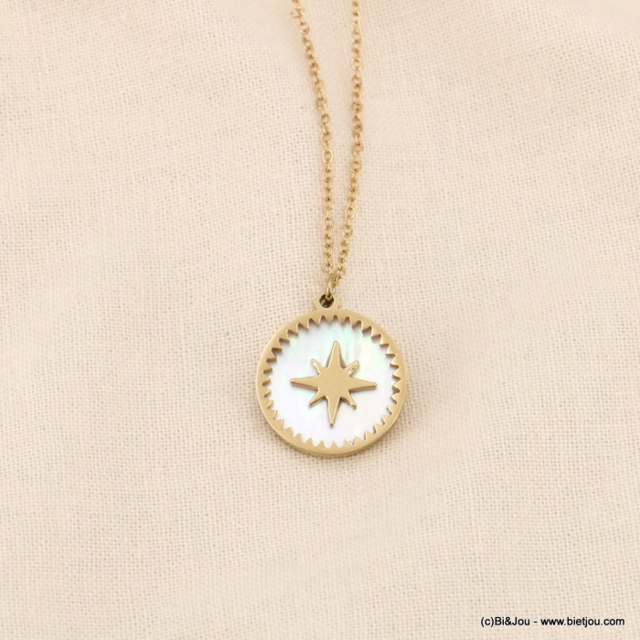 Collier pendentif étoile polaire acier inoxydable nacre femme 0123146 doré