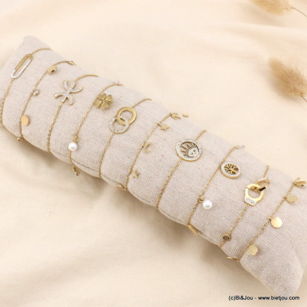 Ensemble de 10 bracelets acier doré et strass, trèfle, arbre de vie, menottes 0223163 doré