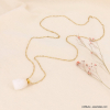 Collier sautoir pendentif flacon porte-bonheur talisman acier et pierre véritable 0123154 blanc