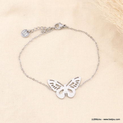 Bracelet romantique papillon en acier inoxydable femme 0223139 argenté