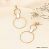 Boucles d'oreilles en acier inoxydable double anneaux cabochon pierre ou nacre véritable 0323160 blanc