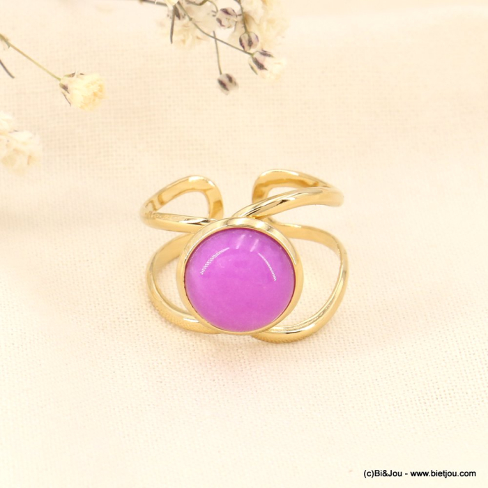 Bague ouverte moderne avec cabochon pierre ou nacre véritable pour femme 0423140 mauve