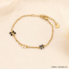 Bracelet fleurs perles strass et chaîne maille gourmette acier 0223122 noir/blanc