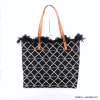 Cabas porté épaule coton tressé losange franges anses simili-cuir femme 0923037 noir