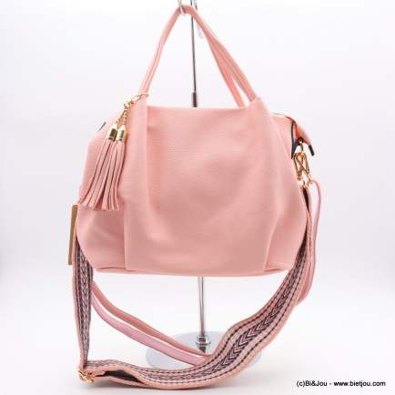 Sac à main Flora&Co simili-cuir souple grainé pompon tassel lanière 0922530 rose