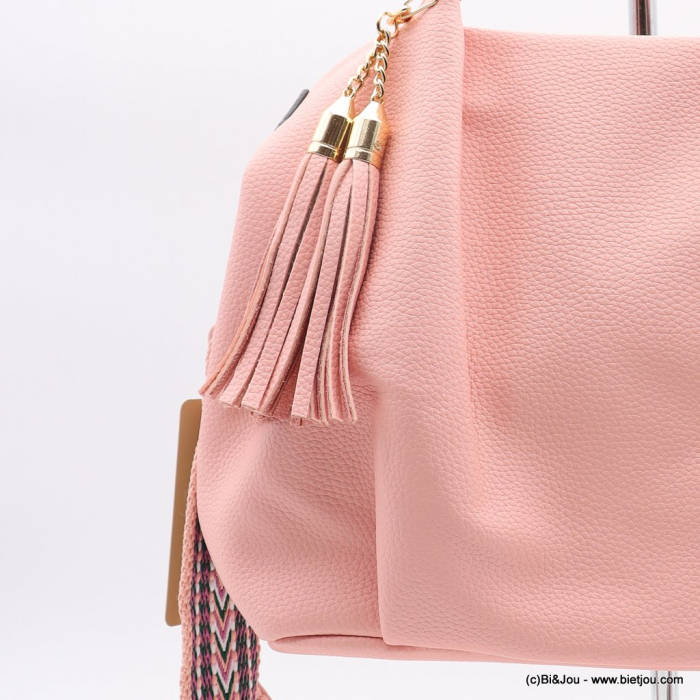 Sac à main Flora&Co simili-cuir souple grainé pompon tassel lanière 0922530 rose