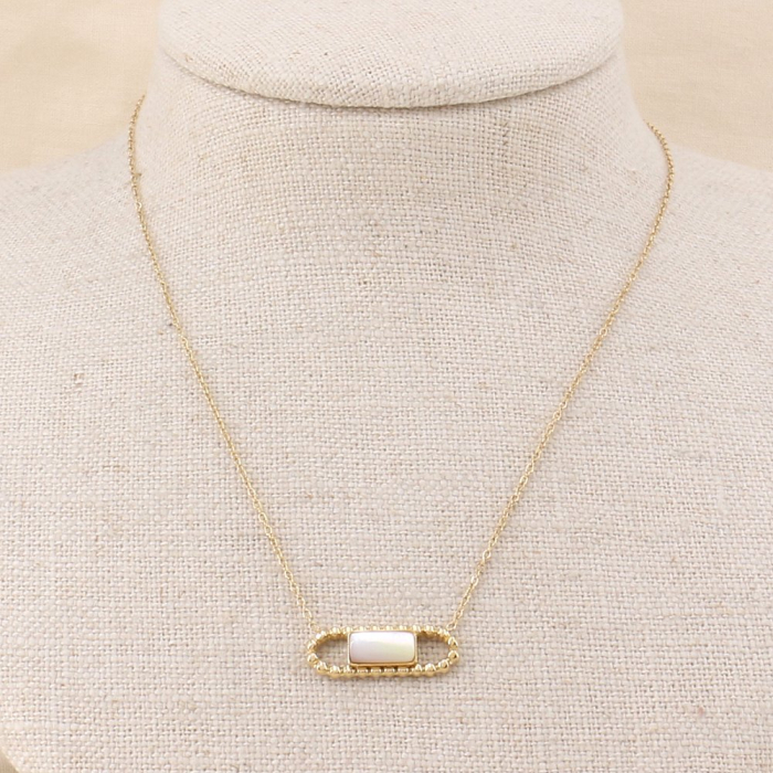 Collier pendentif talisman acier inoxydable et pierre/nacre véritable 0123117 blanc