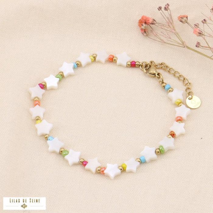 bracelet acier inoxydable étoile nacre billes femme 0222024-multicolores