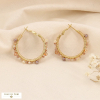 Boucles d'oreilles créoles perles pierres brodées 0323136 naturel/beige