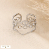 Bague multi-rangs chaînes acier et maille café 0423079 argenté