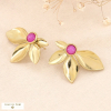 Boucles d'oreilles feuillages oversized pierres acier inoxydable 0323189 fushia