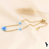 Chaîne de cheville acier et fleur perles pour femme 0223117 bleu