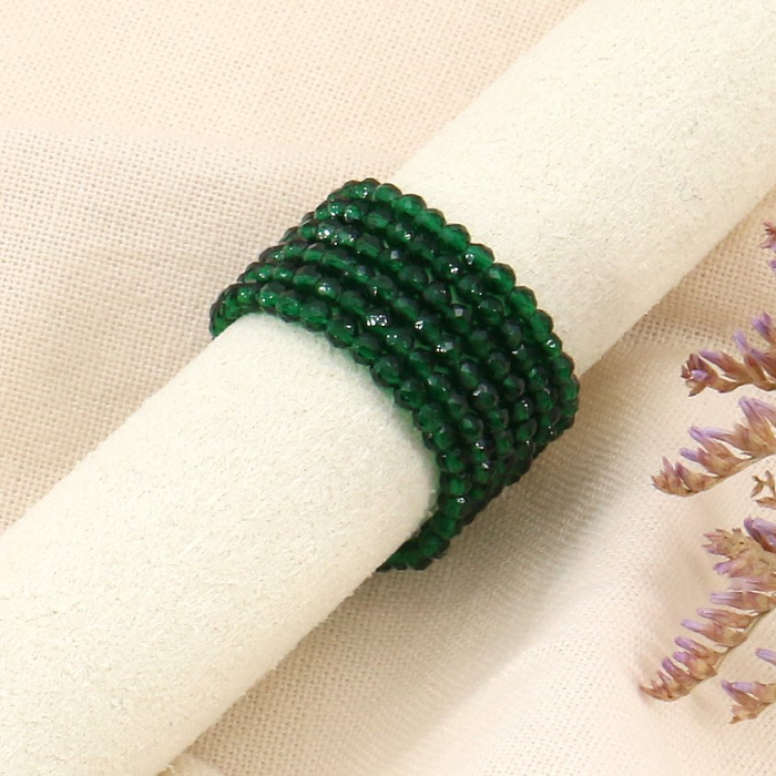 6 bagues perles cristaux facettés élastiques 0423149 vert foncé