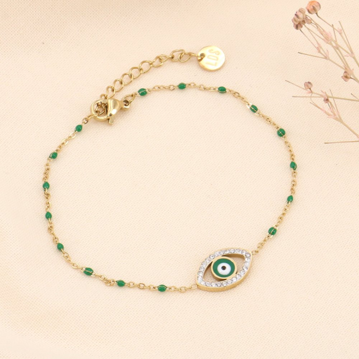 Bracelet pendentif oeil talisman et acier inoxydable 0223180 vert