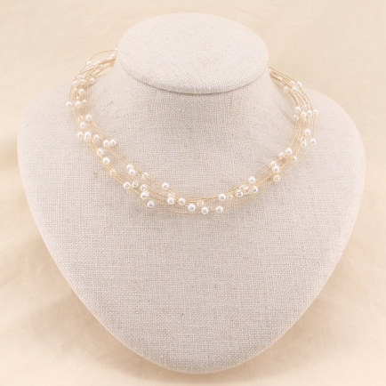 Collier court perles blanches métal pour cérémonie 0123139 blanc