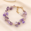 Bracelet perles biseautées pierres et chaînes métal 0223150 violet