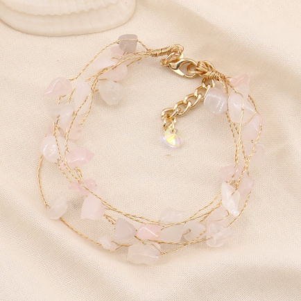 Bracelet perles biseautées pierres et chaînes métal 0223150 blanc