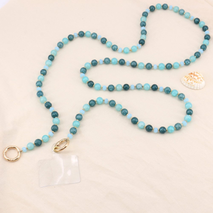 Chaîne de téléphone billes pierre et cristal pour femme mousqueton adaptateur 0123132 bleu