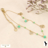 Bracelet de cheville acier, pierre et cristal pampilles arbre de vie 0223175 vert