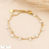 Bracelet double-rangs acier inoxydable et billes perles d'eau douce femme 0223166 doré