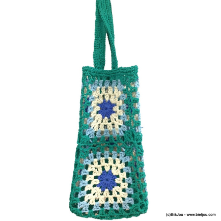 Panier de plage rectangulaire corde coton multicolore tressé motif fleurs femme 0922075 bleu turquoise