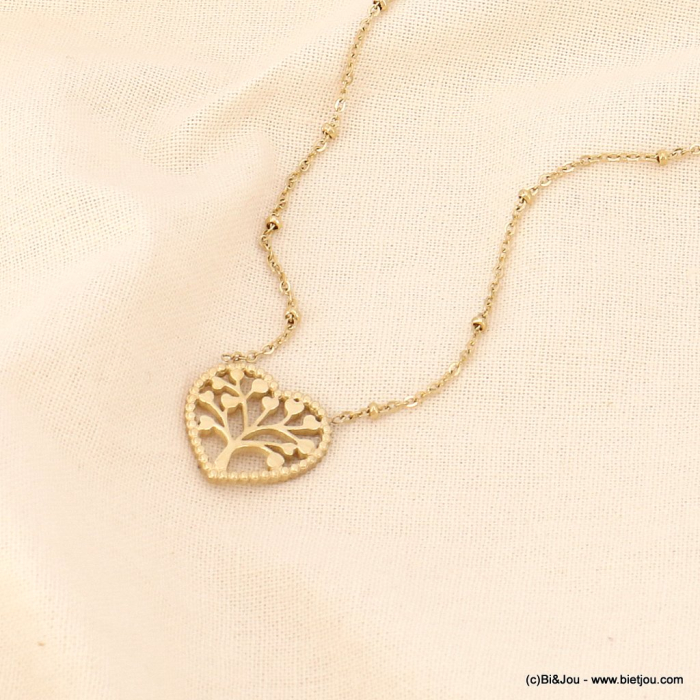 Collier pendentif cœur arbre de vie acier inoxydable 0123157 doré