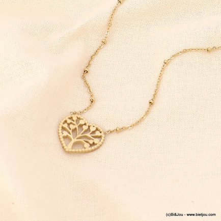 Collier pendentif cœur arbre de vie acier inoxydable 0123157 doré