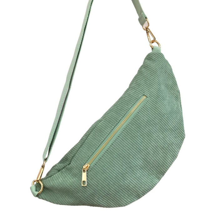 Sac banane façon velours côtelé ou léopard poche arrière extérieure zippée 0923023 vert aqua