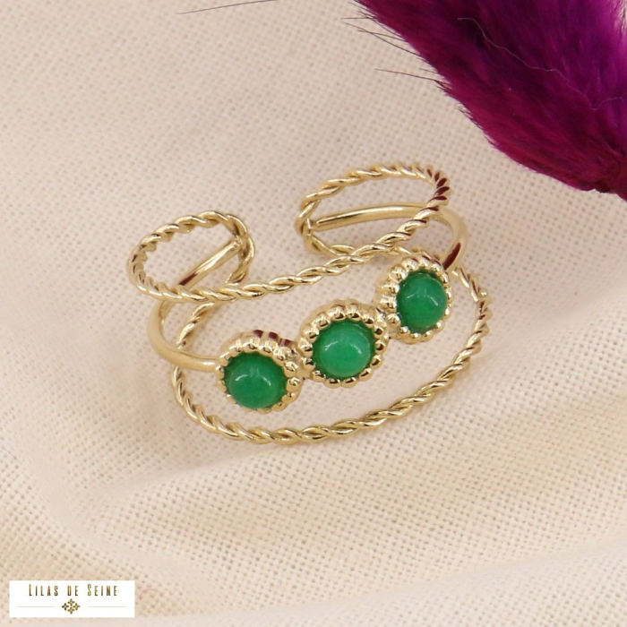 Bague ethnique pierres multi-rangs acier 0423167 vert Bague ethnique pierres multi-rangs acier 0423167 vert