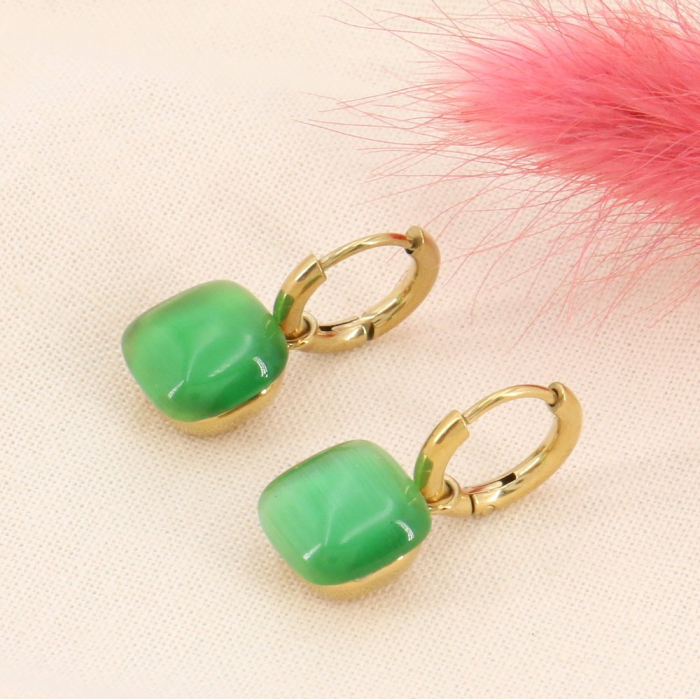 Boucles d'oreilles créoles acier et perles verre coloré 0323089 vert