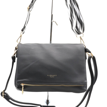 Sac à main enveloppe simili-cuir grainé souple double lanières amovibles 0923509 noir