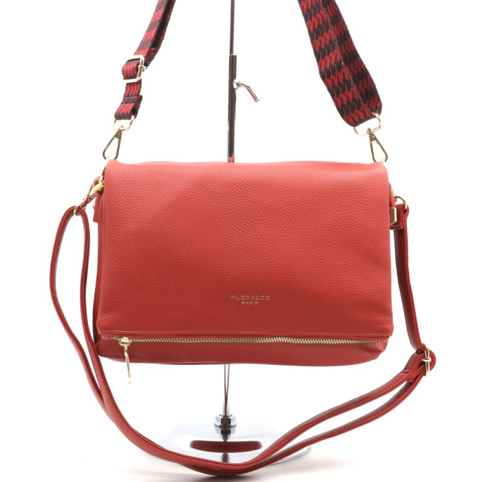 Sac à main enveloppe simili-cuir grainé souple double lanières amovibles 0923509 rouge
