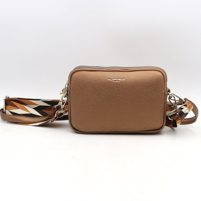 Sac multi compartiments bandoulières imitation cuir grainé 0923506 bronze