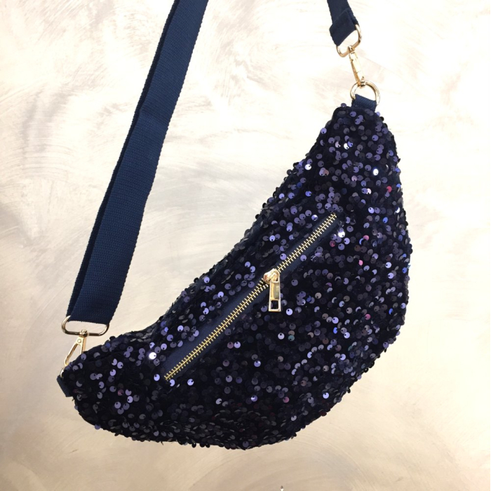 Sac banane sequins poche arrière extérieure zippée 0923515 bleu foncé