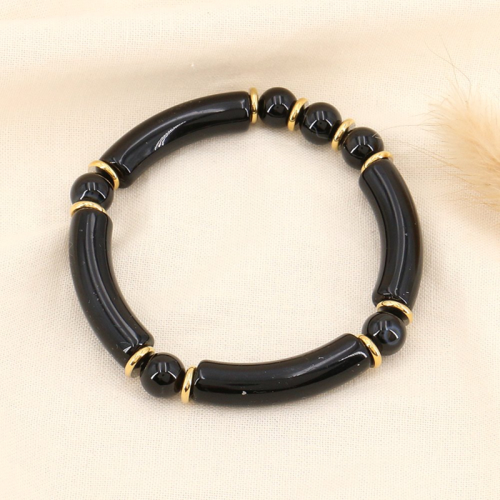Bracelet élastique tubes coloré style antique acrylique pierre femme 0223535 noir
