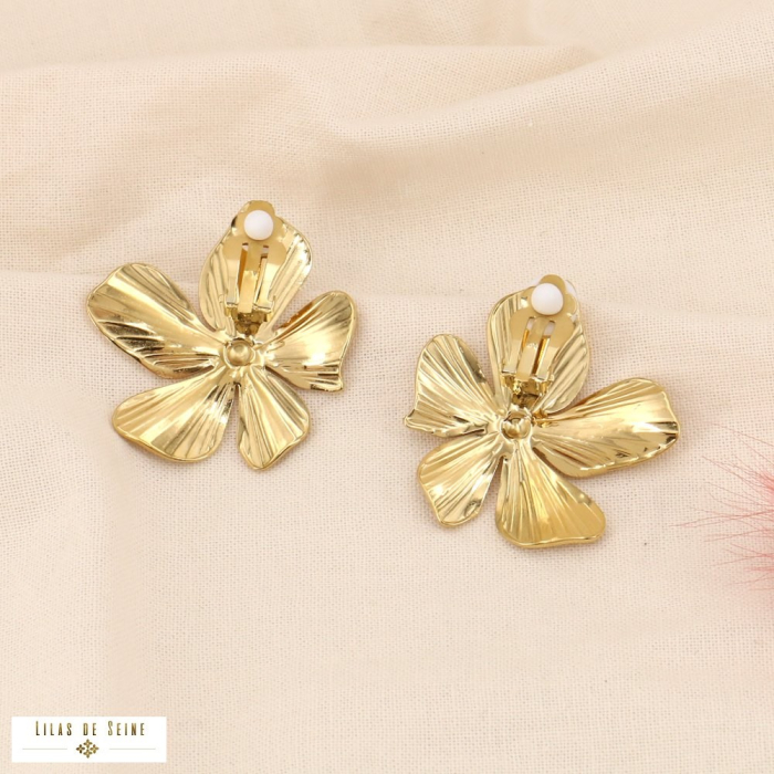 Boucles d'oreilles clip acier inoxydable fleur monoï 0323510 doré