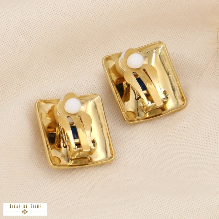 Boucles d'oreilles carrées clip vintage acier inoxydable strass 0323507 bleu foncé
