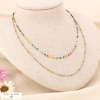 Collier double-rangs en acier inoxydable et cristaux facettés colorés pour femme 0123533 multi
