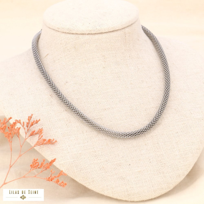 Collier chaîne maille tricotée en acier inoxydable pour femme 0123514 argenté