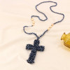 Sautoir perles facettées cristal et croix oversized 0123140 hématite