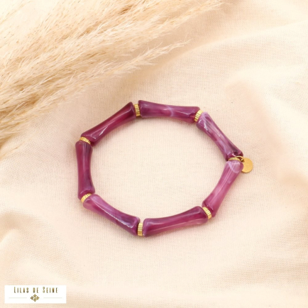 Bracelet tube bambou marbré élastique acétate métal femme 0223530 violet