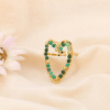 Bague forme coeur en acier et broderie perles pierres véritables ajustable 0423518 vert foncé