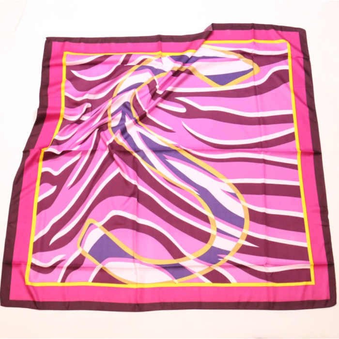Carré motifs ondulations colorées touché soie polyester pour femme 0723031 fushia