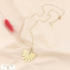 Sautoir pendentif feuille de gingko en acier inoxydable et strass coloré pour femme 0123574 blanc