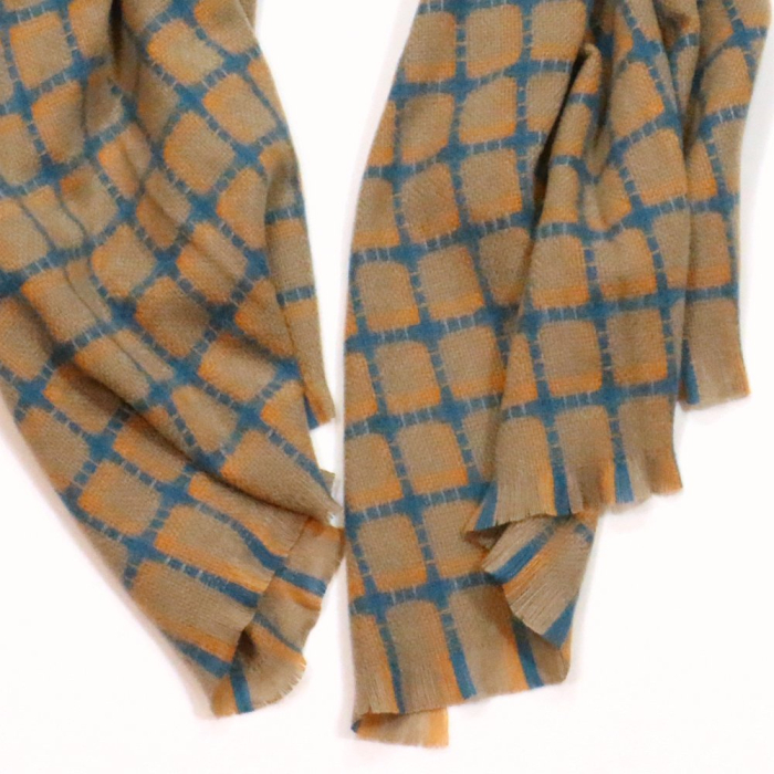 Longue écharpe douce tissé carreaux en laine et polyester avec finition frange pour femme 0723034 vert kaki