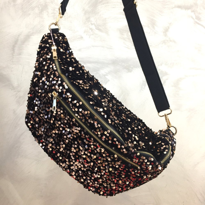 Sac banane double-zip sequins poche arrière extérieure zippée 0923518 doré