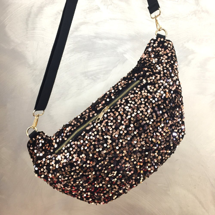 Sac banane double-zip sequins poche arrière extérieure zippée 0923518 doré