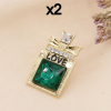 Lot x2 pin's flacon de parfum love, métal et strass pour femme 0623506 vert foncé
