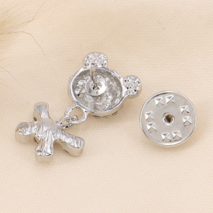Lot x2 pin's nounours articulé en métal et strass blancs pour femme 0623511 argenté