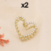 Lot x2 pin's double coeur métal et perles blanches imitation 0623513 doré